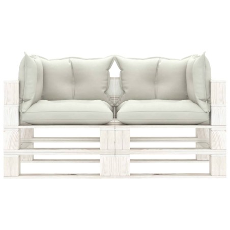 Garten-Palettensofa 2-Sitzer mit Kissen in Beige Holz