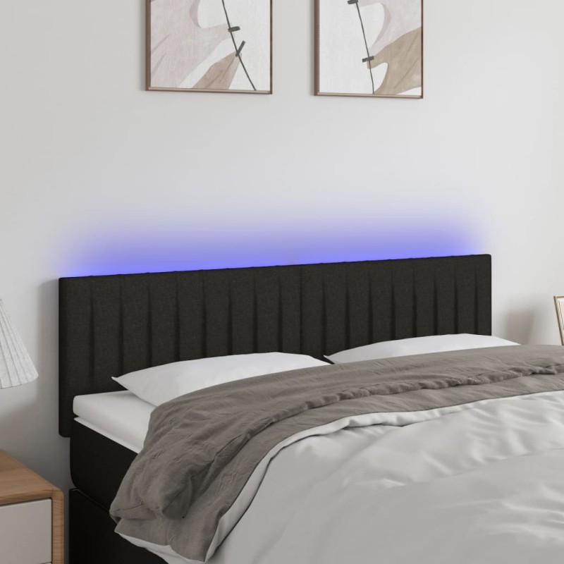 vidaXL LED Kopfteil Schwarz 144x5x78/88 cm Stoff