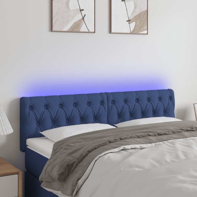 vidaXL LED Kopfteil Blau 160x7x78/88 cm Stoff vidaXL LED Kopfteil Blau 160x7x78/88 cm Stoff