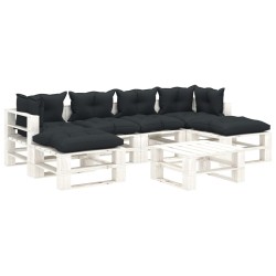 vidaXL 7-tlg. Garten-Lounge-Set Paletten mit Kissen in Anthrazit Holz