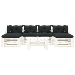 vidaXL 7-tlg. Garten-Lounge-Set Paletten mit Kissen in Anthrazit Holz