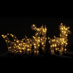 vidaXL LED-Rentiere mit Schlitten 320 LEDs Warmweiß Rattan