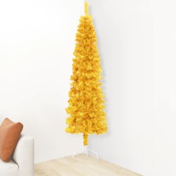 vidaXL Künstlicher Halb-Weihnachtsbaum mit Ständer Schlank Gold 150 cm