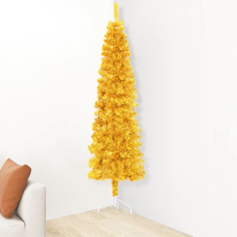 vidaXL Künstlicher Halb-Weihnachtsbaum mit Ständer Schlank Gold 150 cm vidaXL Künstlicher Halb-Weihnachtsbaum mit Ständer Schlank Gold 150 cm