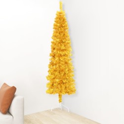 vidaXL Künstlicher Halb-Weihnachtsbaum mit Ständer Schlank Gold 210 cm