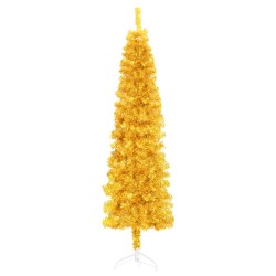 vidaXL Künstlicher Halb-Weihnachtsbaum mit Ständer Schlank Gold 210 cm