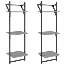 vidaXL Wandregale mit 3 Ablagen & Stangen 2 Stk. Grau Sonoma