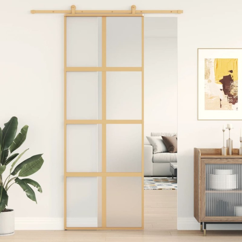 vidaXL Schiebetür Golden 76x205 cm Matt ESG-Glas und Aluminium vidaXL Schiebetür Golden 76x205 cm Matt ESG-Glas und Aluminium
