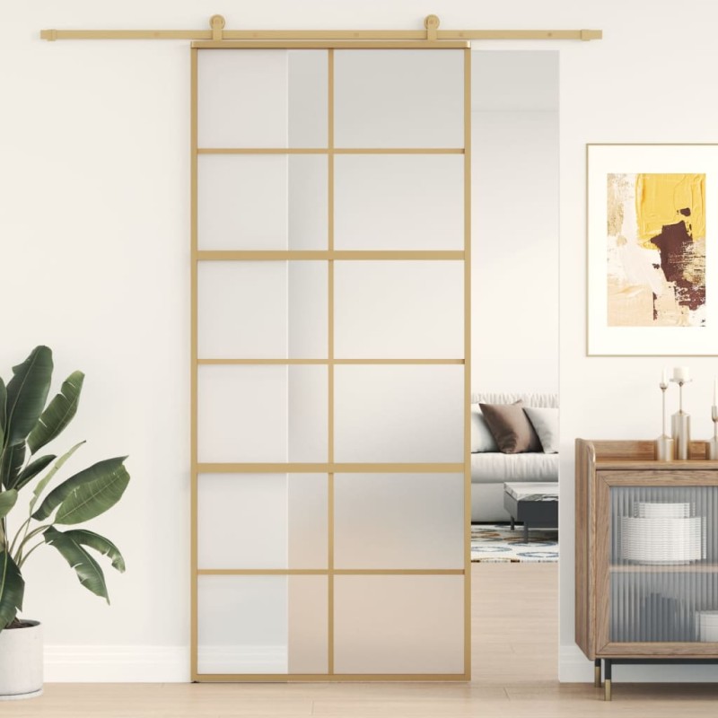 vidaXL Schiebetür Golden 90x205 cm Matt ESG-Glas und Aluminium vidaXL Schiebetür Golden 90x205 cm Matt ESG-Glas und Aluminium