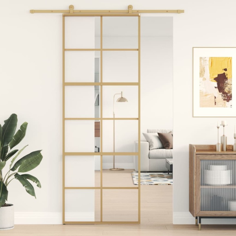vidaXL Schiebetür Golden 76x205 cm ESG-Klarglas und Aluminium vidaXL Schiebetür Golden 76x205 cm ESG-Klarglas und Aluminium