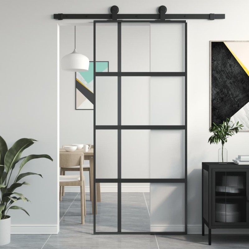 vidaXL Schiebetür Schwarz 90x205 cm Hartglas und Aluminium vidaXL Schiebetür Schwarz 90x205 cm Hartglas und Aluminium