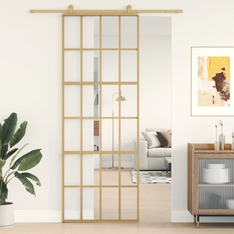 vidaXL Schiebetür Golden 76x205 cm ESG-Klarglas und Aluminium vidaXL Schiebetür Golden 76x205 cm ESG-Klarglas und Aluminium