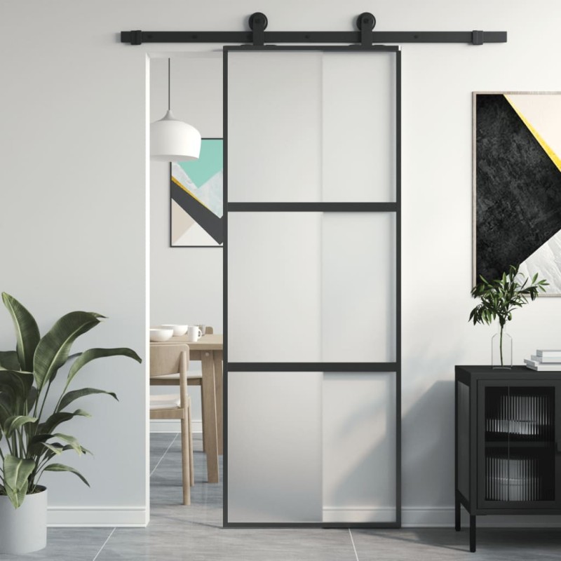 vidaXL Schiebetür Schwarz 76x205 cm Hartglas und Aluminium vidaXL Schiebetür Schwarz 76x205 cm Hartglas und Aluminium