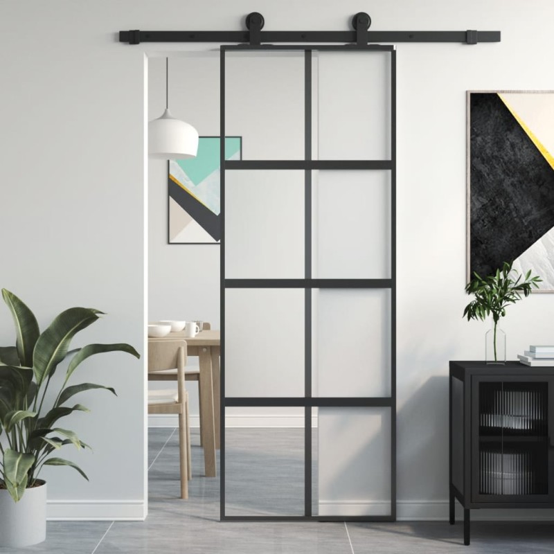 vidaXL Schiebetür Schwarz 76x205 cm Hartglas und Aluminium vidaXL Schiebetür Schwarz 76x205 cm Hartglas und Aluminium