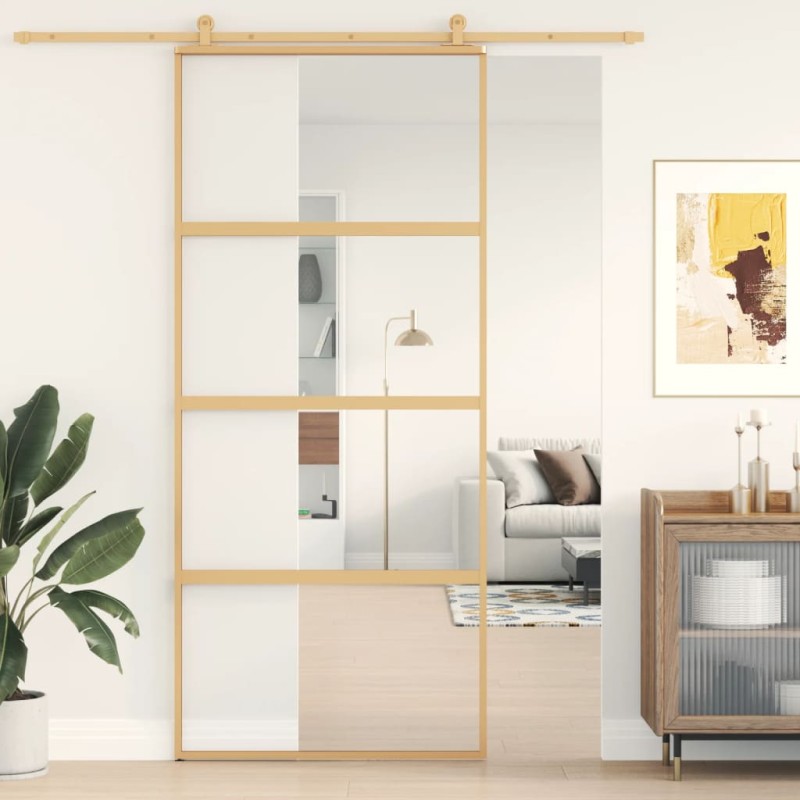 vidaXL Schiebetür Golden 90x205 cm ESG-Klarglas und Aluminium vidaXL Schiebetür Golden 90x205 cm ESG-Klarglas und Aluminium