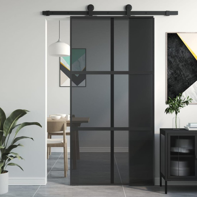 vidaXL Schiebetür Schwarz 102,5x205 cm Hartglas und Aluminium vidaXL Schiebetür Schwarz 102,5x205 cm Hartglas und Aluminium