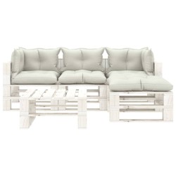 vidaXL 5-tlg. Garten-Lounge-Set Paletten mit Kissen in Beige Holz