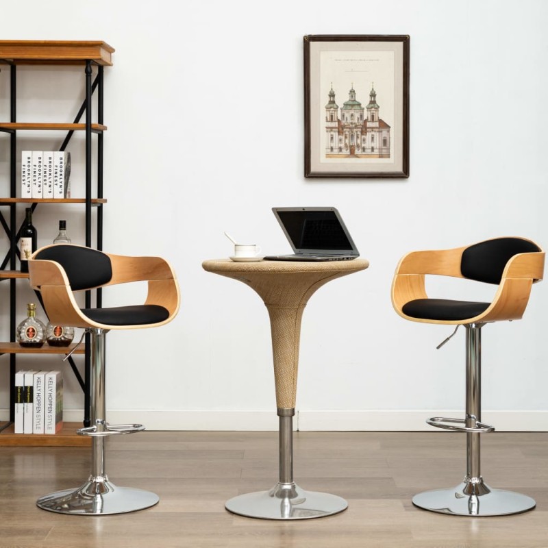 Barhocker 2 Stk. Schwarz Bugholz und Kunstleder Barhocker 2 Stk. Schwarz Bugholz und Kunstleder