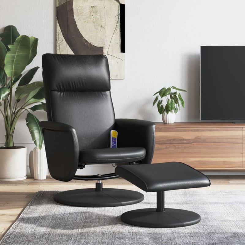 vidaXL Massagesessel mit Fußhocker Schwarz Kunstleder vidaXL Massagesessel mit Fußhocker Schwarz Kunstleder