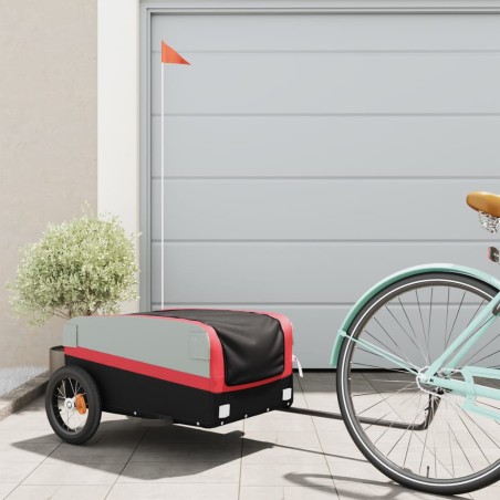 vidaXL Lastenanhänger für Fahrrad Schwarz und Rot 30 kg Eisen