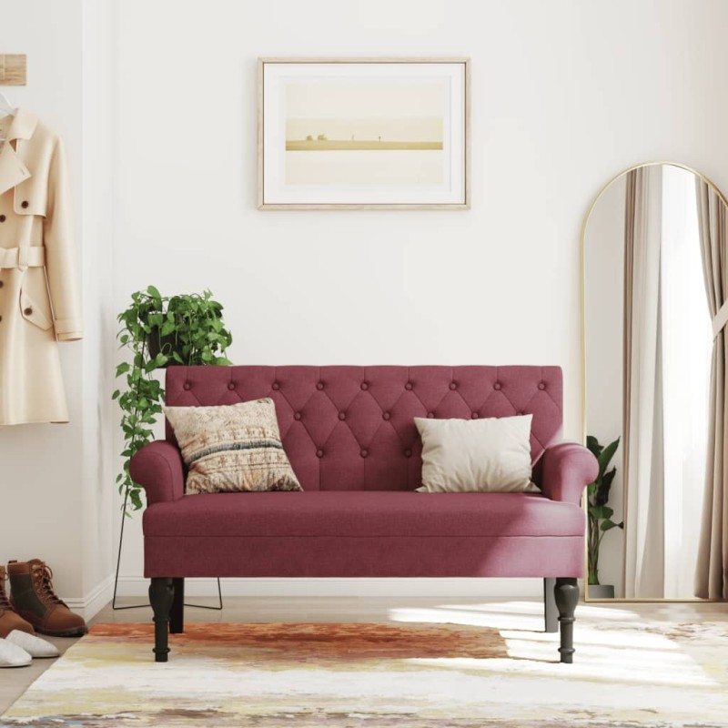 vidaXL Sitzbank mit Rückenlehne Weinrot 120x62x75,5 cm Stoff vidaXL Sitzbank mit Rückenlehne Weinrot 120x62x75,5 cm Stoff