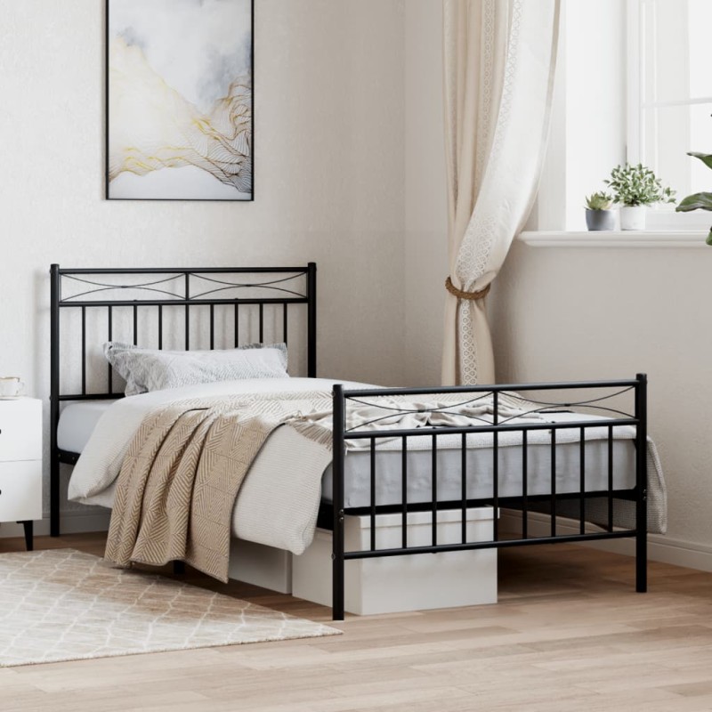 vidaXL Bettgestell mit Kopf- und Fußteil Metall Schwarz 100x190 cm vidaXL Bettgestell mit Kopf- und Fußteil Metall Schwarz 100x190 cm