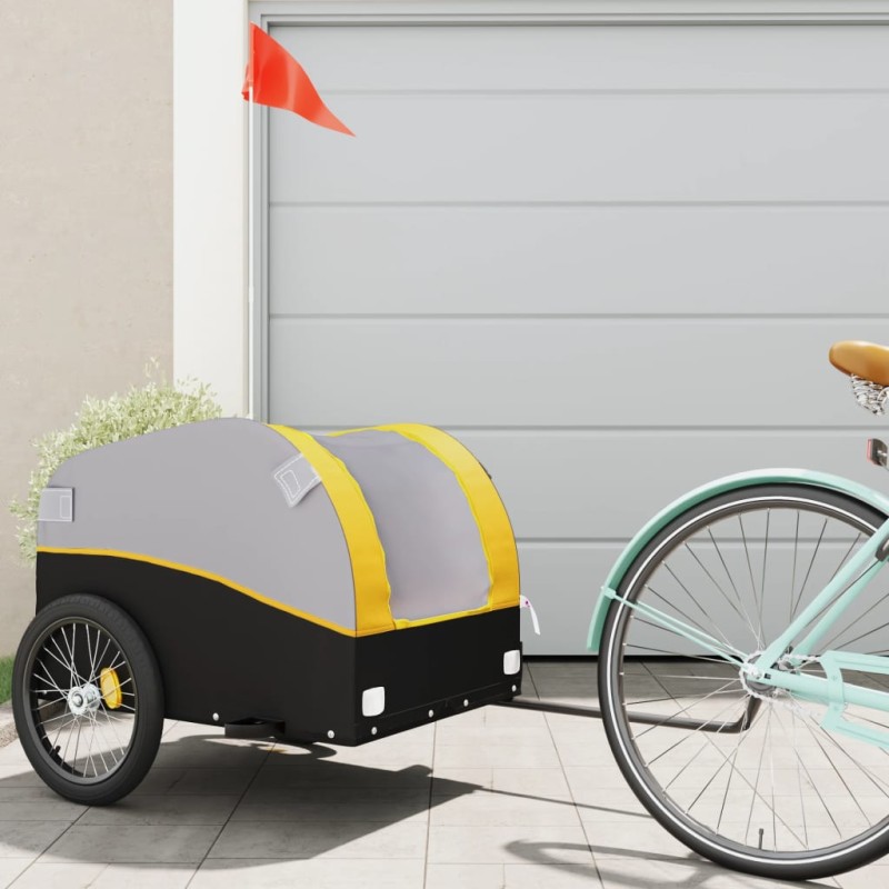 vidaXL Lastenanhänger für Fahrrad Schwarz und Gelb 45 kg Eisen vidaXL Lastenanhänger für Fahrrad Schwarz und Gelb 45 kg Eisen
