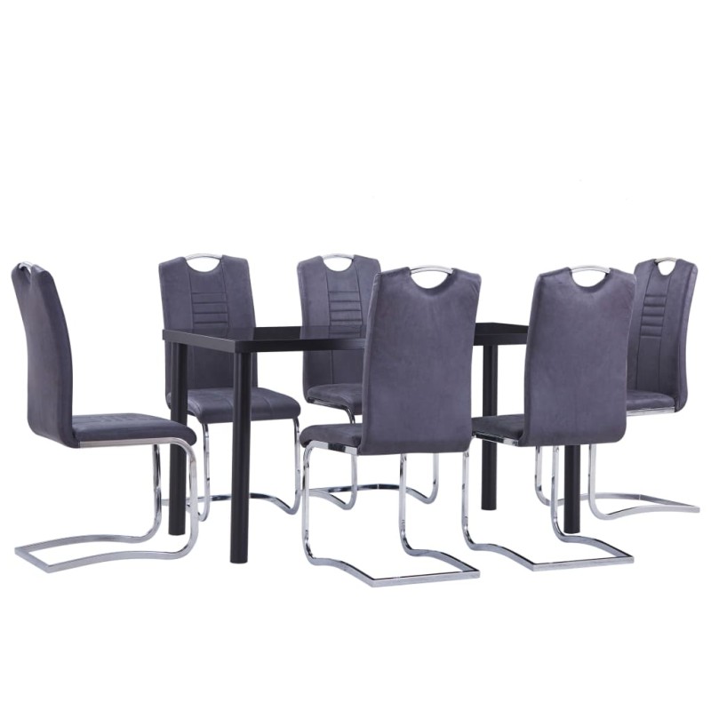 vidaXL 7-tlg. Essgruppe Wildleder-Optik Grau vidaXL 7-tlg. Essgruppe Wildleder-Optik Grau