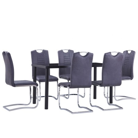 vidaXL 7-tlg. Essgruppe Wildleder-Optik Grau