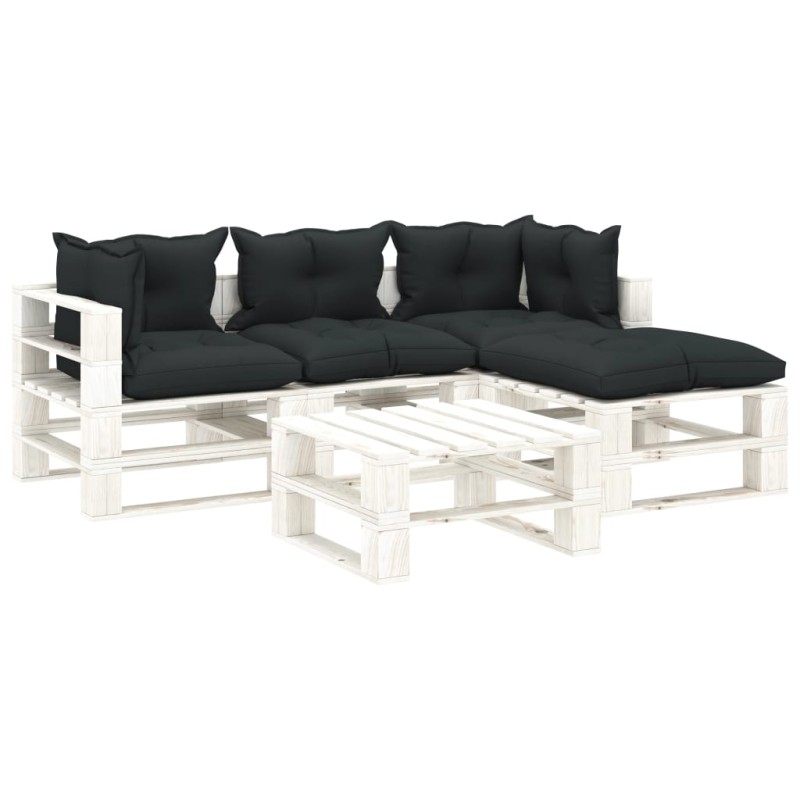 5-tlg. Garten-Lounge-Set Paletten mit Kissen in Anthrazit Holz 5-tlg. Garten-Lounge-Set Paletten mit Kissen in Anthrazit Holz