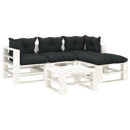 5-tlg. Garten-Lounge-Set Paletten mit Kissen in Anthrazit Holz