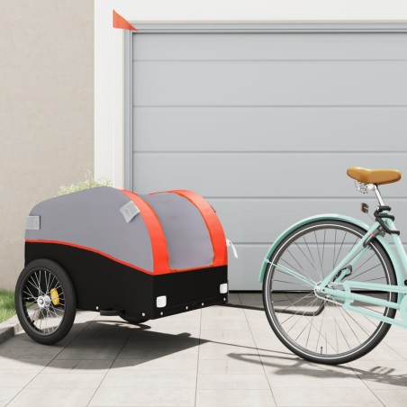 vidaXL Lastenanhänger für Fahrrad Schwarz und Orange 45 kg Eisen