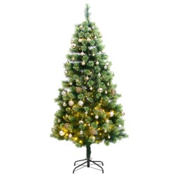 vidaXL Künstlicher Weihnachtsbaum Klappbar 300 LEDs & Kugeln 210 cm