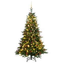 vidaXL Künstlicher Weihnachtsbaum Klappbar 300 LEDs & Kugeln 210 cm