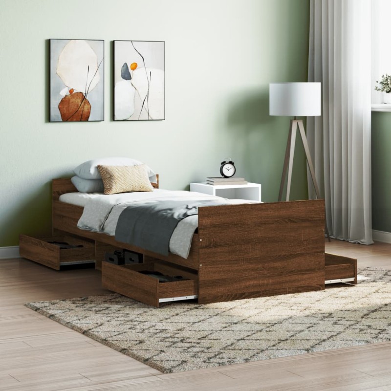 vidaXL Bettgestell mit Kopf- und Fußteil Braun Eichen-Optik 75x190 cm vidaXL Bettgestell mit Kopf- und Fußteil Braun Eichen-Optik 75x190 cm