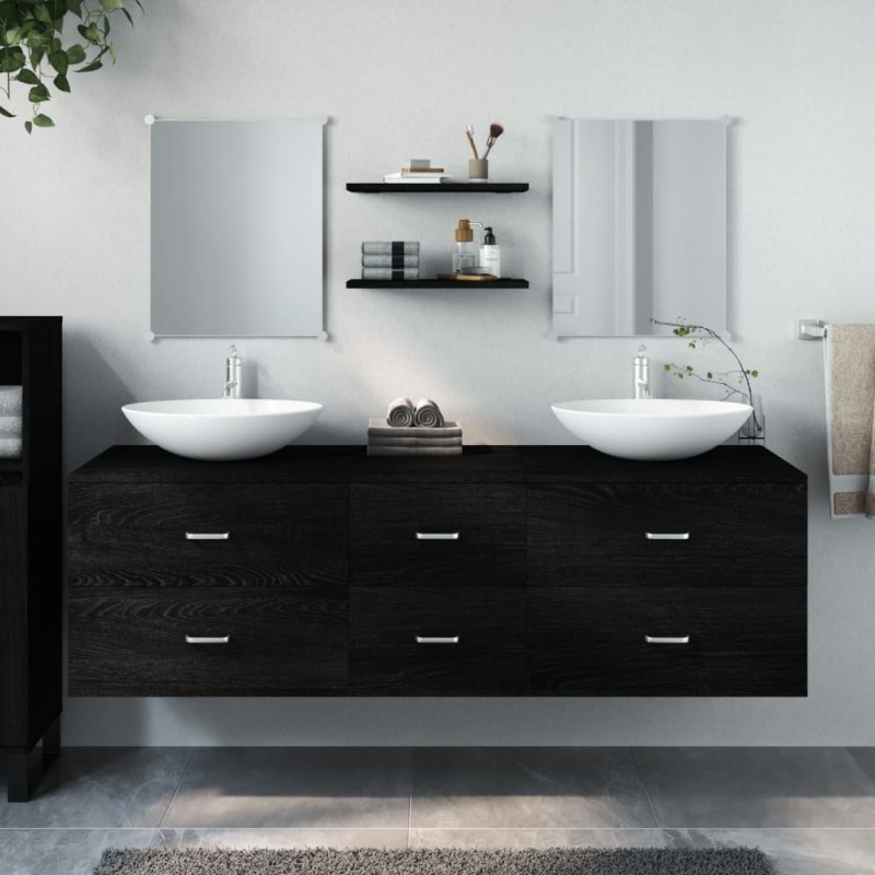 vidaXL 5-tlg. Badmöbel-Set Schwarz Holzwerkstoff vidaXL 5-tlg. Badmöbel-Set Schwarz Holzwerkstoff
