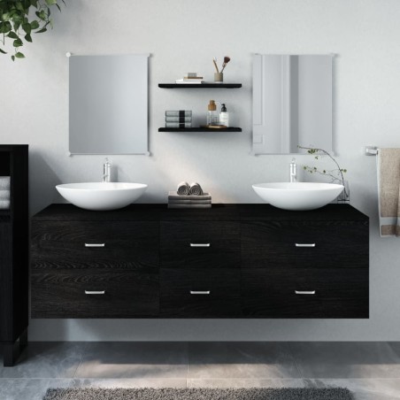   vidaXL 5-tlg. Badmöbel-Set Schwarz Holzwerkstoff