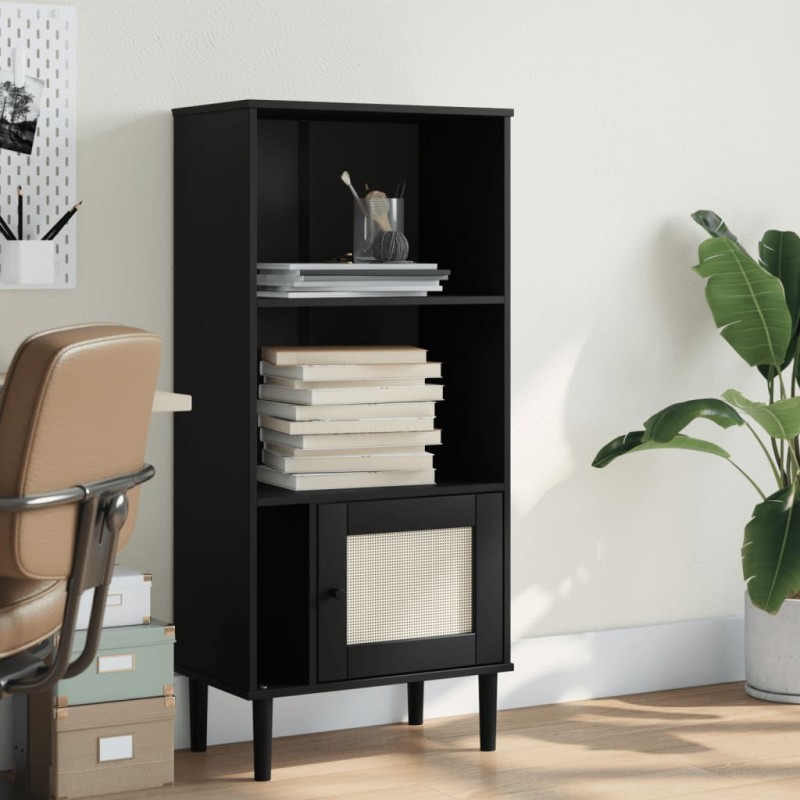 vidaXL Bücherschrank SENJA Rattan-Look Schwarz 60x35x130cm Kiefernholz vidaXL Bücherschrank SENJA Rattan-Look Schwarz 60x35x130cm Kiefernholz