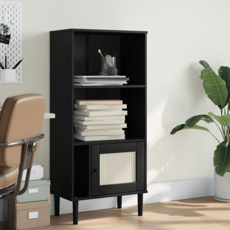 vidaXL Bücherschrank SENJA Rattan-Look Schwarz 60x35x130cm Kiefernholz