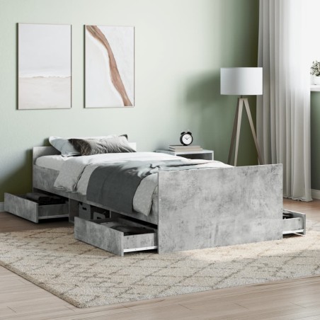 vidaXL Bettgestell mit Kopf- und Fußteil Betongrau 100x200 cm