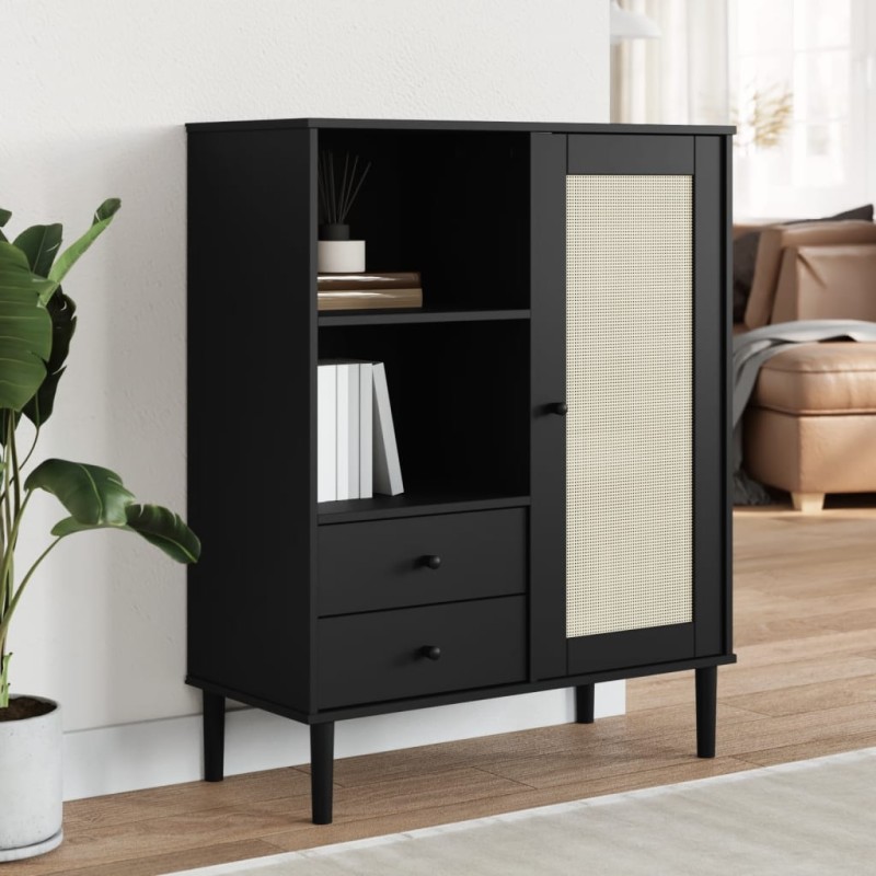 vidaXL Highboard SENJA Rattan-Optik Schwarz 90x40x112 cm Kiefernholz vidaXL Highboard SENJA Rattan-Optik Schwarz 90x40x112 cm Kiefernholz