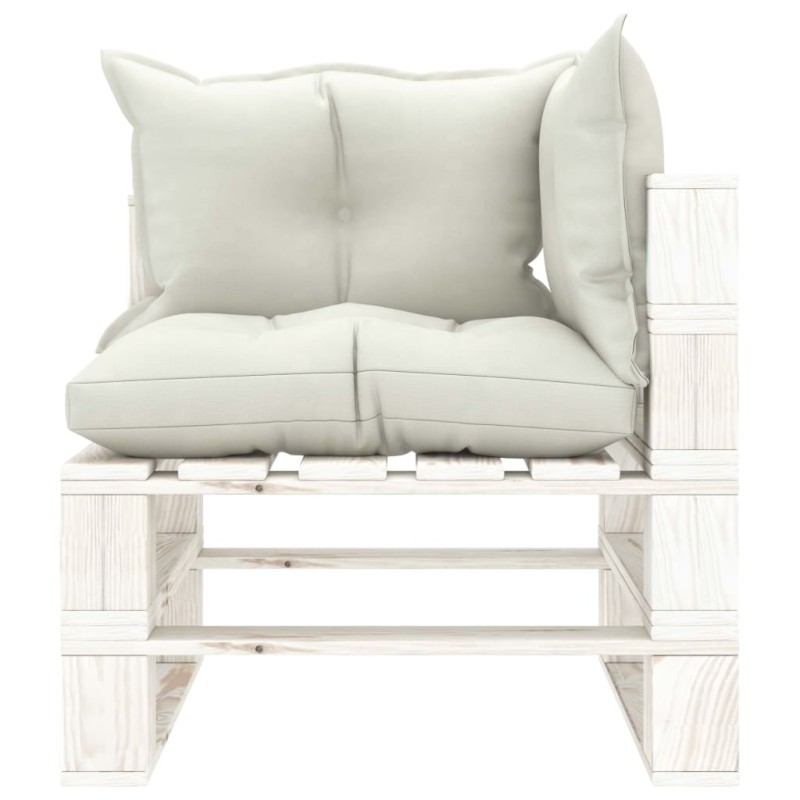 Garten-Paletten-Ecksofa mit Kissen in Beige Holz Garten-Paletten-Ecksofa mit Kissen in Beige Holz