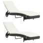 vidaXL Sonnenliegen 2 Stk. mit Rollen und Auflagen Poly Rattan Schwarz vidaXL Sonnenliegen 2 Stk. mit Rollen und Auflagen Poly Rattan Schwarz