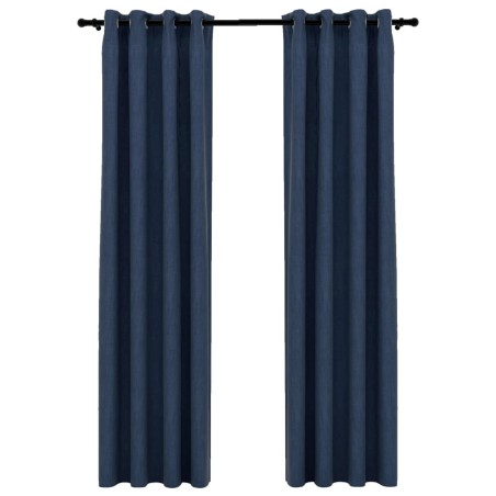 vidaXL Verdunkelungsvorhänge Ösen Leinenoptik 2 Stk. Blau 140x225 cm