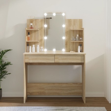 vidaXL Schminktisch mit LED Sonoma-Eiche 96x40x142 cm