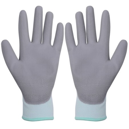 vidaXL Arbeitshandschuhe PU 24 Paar Weiß und Grau Gr. 8/M