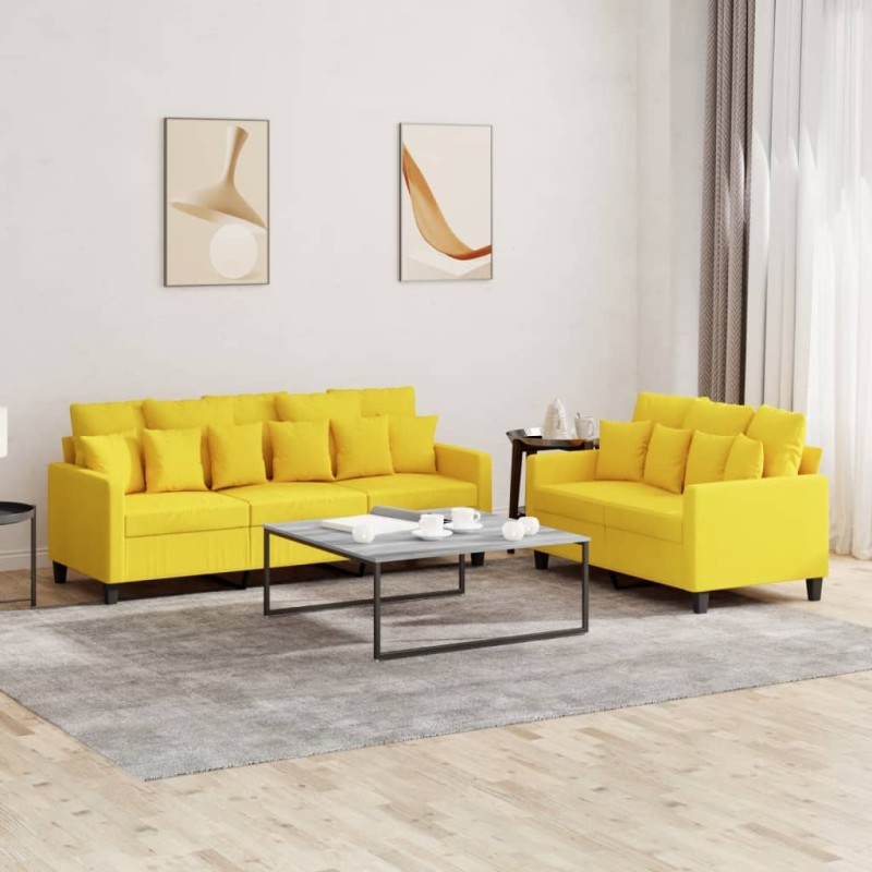vidaXL 2-tlg. Sofagarnitur mit Kissen Hellgelb Stoff vidaXL 2-tlg. Sofagarnitur mit Kissen Hellgelb Stoff
