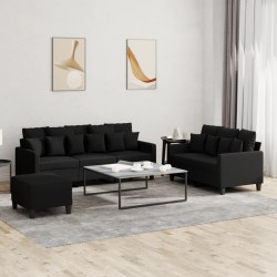 vidaXL 3-tlg. Sofagarnitur mit Kissen Schwarz Stoff