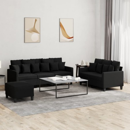 vidaXL 3-tlg. Sofagarnitur mit Kissen Schwarz Stoff
