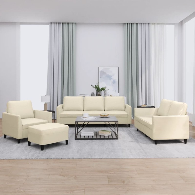 vidaXL 4-tlg. Sofagarnitur mit Kissen Creme Kunstleder vidaXL 4-tlg. Sofagarnitur mit Kissen Creme Kunstleder
